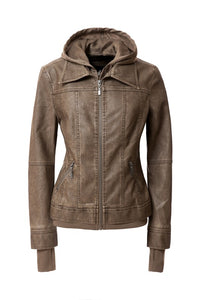 Women's Hooded Faux Leather Jacket