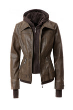 Load image into Gallery viewer, Women&#39;s Hooded Faux Leather Jacket