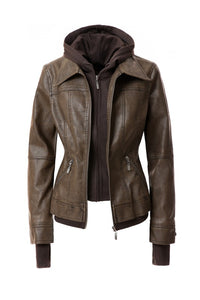 Women's Hooded Faux Leather Jacket