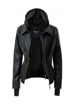 Load image into Gallery viewer, Women&#39;s Hooded Faux Leather Jacket