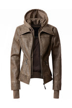 Load image into Gallery viewer, Women&#39;s Hooded Faux Leather Jacket