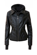 Load image into Gallery viewer, Women&#39;s Hooded Faux Leather Jacket