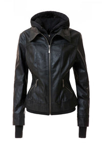 Women's Hooded Faux Leather Jacket