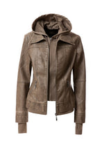 Load image into Gallery viewer, Women&#39;s Hooded Faux Leather Jacket