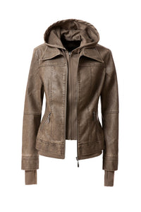 Women's Hooded Faux Leather Jacket