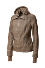 Load image into Gallery viewer, Women&#39;s Hooded Faux Leather Jacket