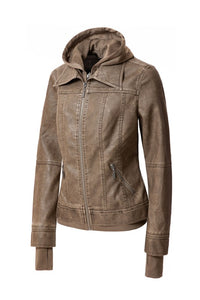 Women's Hooded Faux Leather Jacket