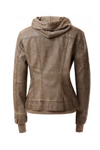 Load image into Gallery viewer, Women&#39;s Hooded Faux Leather Jacket