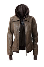 Load image into Gallery viewer, Women&#39;s Hooded Faux Leather Jacket