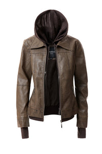 Women's Hooded Faux Leather Jacket