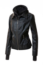 Load image into Gallery viewer, Women&#39;s Hooded Faux Leather Jacket