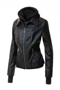 Women's Hooded Faux Leather Jacket