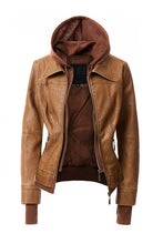 Load image into Gallery viewer, Women&#39;s Hooded Faux Leather Jacket