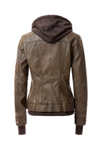 Load image into Gallery viewer, Women&#39;s Hooded Faux Leather Jacket