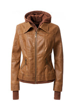 Load image into Gallery viewer, Women&#39;s Hooded Faux Leather Jacket