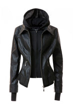 Load image into Gallery viewer, Women&#39;s Hooded Faux Leather Jacket