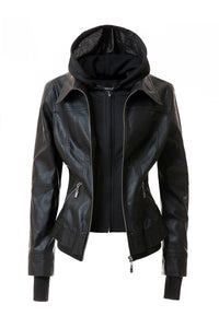 Women's Hooded Faux Leather Jacket