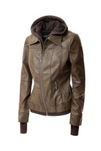 Load image into Gallery viewer, Women&#39;s Hooded Faux Leather Jacket