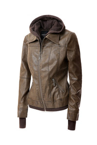 Women's Hooded Faux Leather Jacket