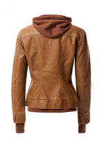 Load image into Gallery viewer, Women&#39;s Hooded Faux Leather Jacket