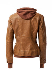 Women's Hooded Faux Leather Jacket