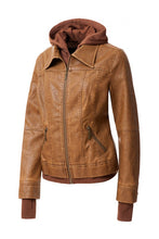 Load image into Gallery viewer, Women&#39;s Hooded Faux Leather Jacket