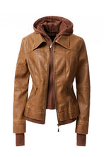 Load image into Gallery viewer, Women&#39;s Hooded Faux Leather Jacket