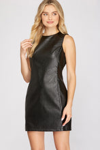 Load image into Gallery viewer, Midnight Black Faux Leather Sleeveless Dress