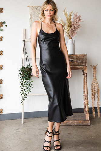 Butter Soft Black Vegan Leather Sleeveless Midi Dress