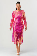 Load image into Gallery viewer, Sequin Mermaid Pink Long Sleeve Midi Dress