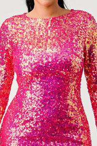 Sequin Mermaid Pink Long Sleeve Midi Dress