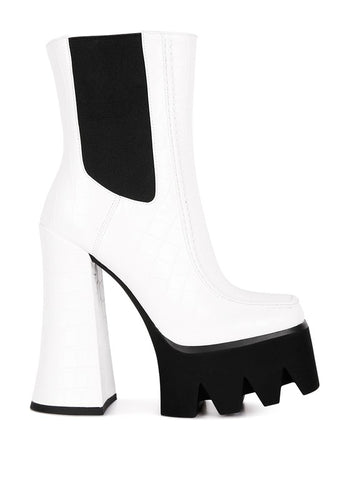 Bounty White High Platform Heel Chelsea Boots