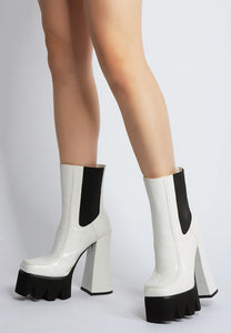 Bounty White High Platform Heel Chelsea Boots