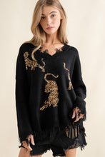 Load image into Gallery viewer, Warm Black Frayed Edge Sequin Tiger Sweater