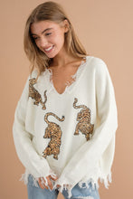 Load image into Gallery viewer, Warm Black Frayed Edge Sequin Tiger Sweater