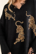 Load image into Gallery viewer, Warm Black Frayed Edge Sequin Tiger Sweater