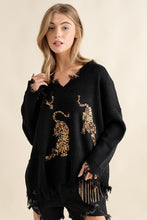 Load image into Gallery viewer, Warm Black Frayed Edge Sequin Tiger Sweater