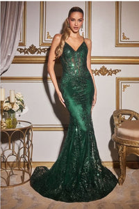 Embroidered Fantasy Paris Blue Sequined Sleeveless Mermaid Gown