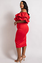 Load image into Gallery viewer, Plus Size Vibrant Orange Off Shoulder Ruffled Short Sleeve Midi Dress