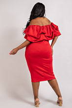 Load image into Gallery viewer, Plus Size White Off Shoulder Ruffled Short Sleeve Midi Dress