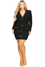 Load image into Gallery viewer, Plus Size Red Long Sleeve Gold Button Blazer Dress