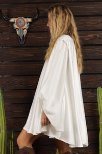 High Fashion White Long Sleeve Oversized Satin Dress