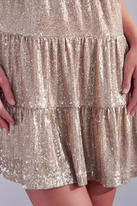 Golden Sand Sequin Tiered Flare Dress