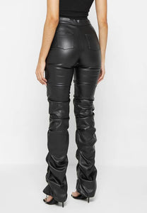 Black Faux Leather Zipper Front Pants