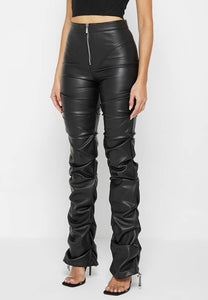 Black Faux Leather Zipper Front Pants