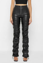 Load image into Gallery viewer, Black Faux Leather Zipper Front Pants