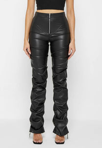 Black Faux Leather Zipper Front Pants