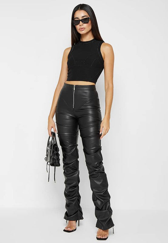 Black Faux Leather Zipper Front Pants