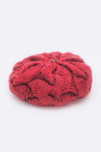 Load image into Gallery viewer, Large Fur Pom Cable Knit Beret Beanie