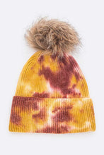 Load image into Gallery viewer, Tie Dyed Natural Raccoon Fur Pom Beanie